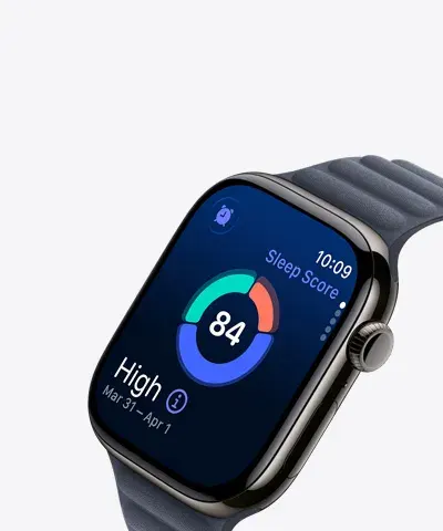 Екран Apple Watch у темному корпусі з відкритою програмою оцінки якості сну (Sleep Score)