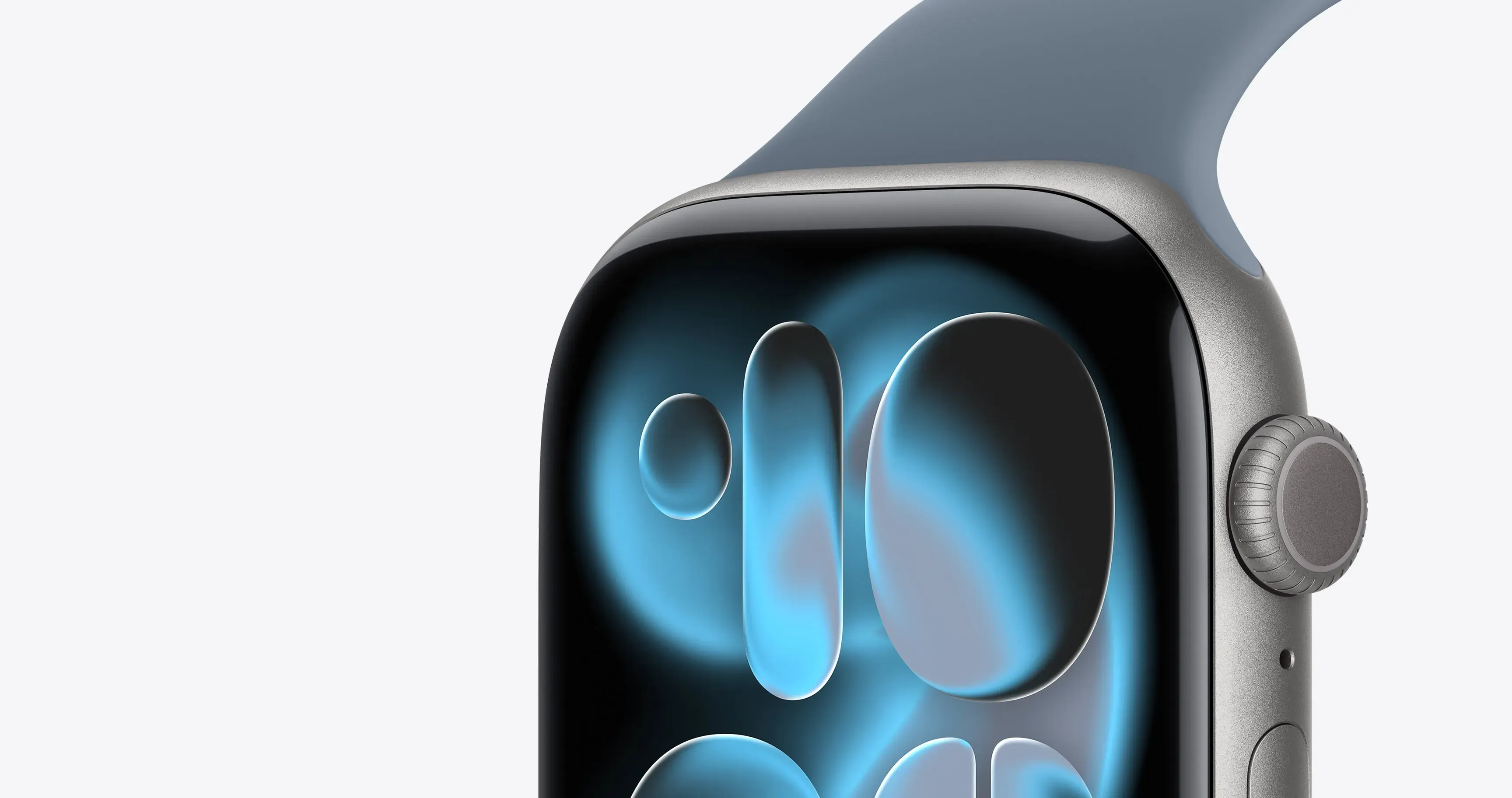 Макро-фото темно-сірого Apple Watch: деталізований вигляд корпусу, закругленого дисплея та навігаційного коліщатка Digital Crown