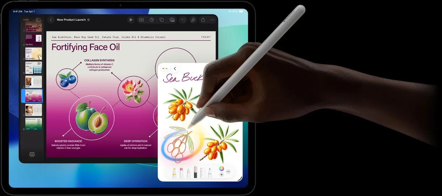 Створення ілюстрації за допомогою інноваційного Apple Pencil Pro на яскравому дисплеї iPad Pro M5