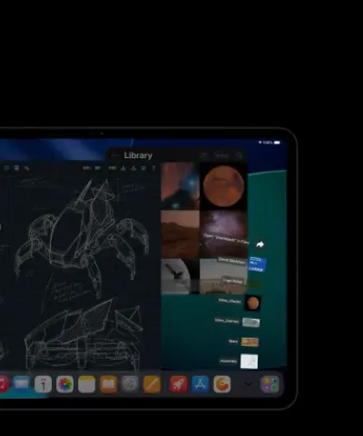 Створення складних інженерних креслень та 3D-моделей на екрані iPad Pro M5. Демонстрація графічної потужності процесора при роботі з важкими файлами та багатовіконним інтерфейсом