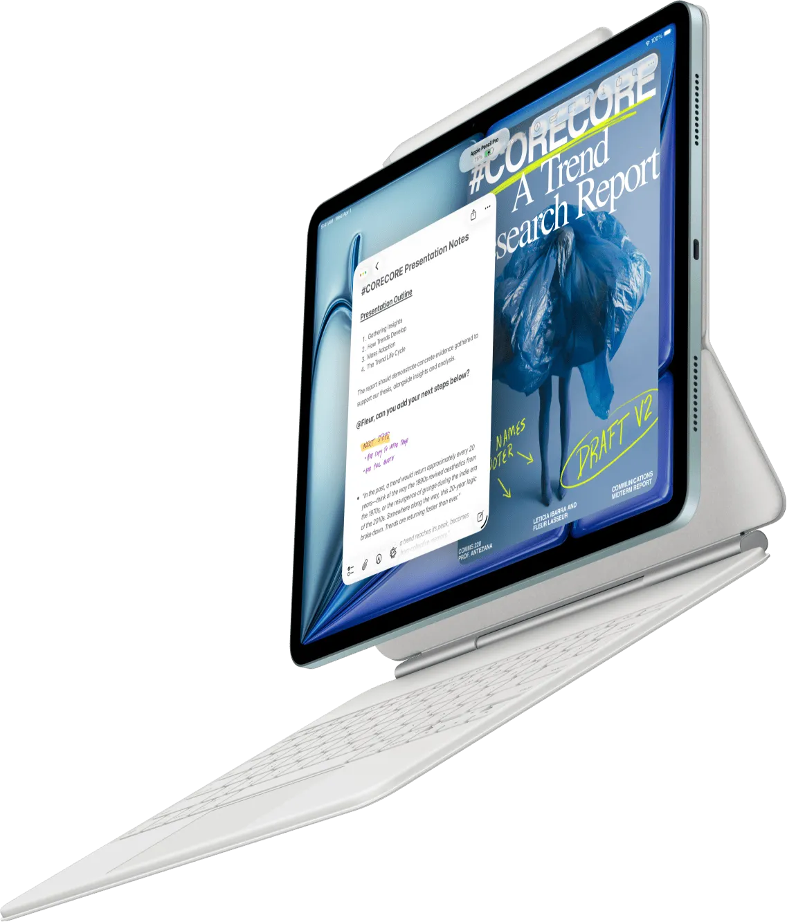 iPad Air, підключений до Magic Keyboard для iPad Air та Apple Pencil Pro