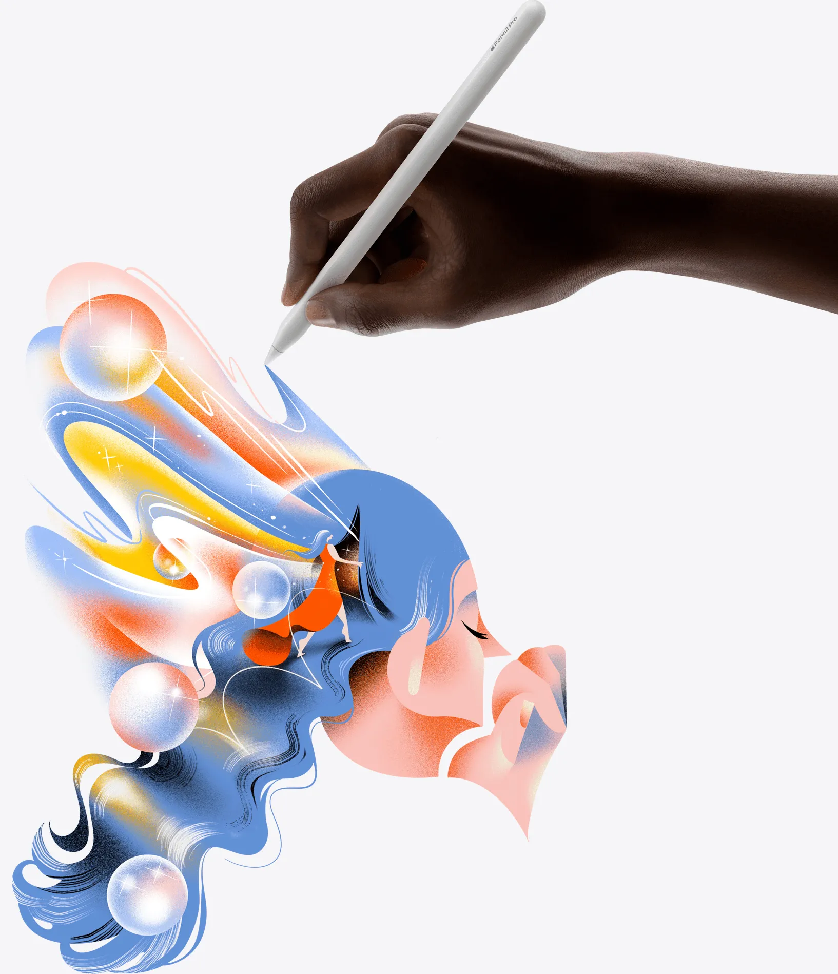 Користувач малює барвисте зображення за допомогою Apple Pencil Pro