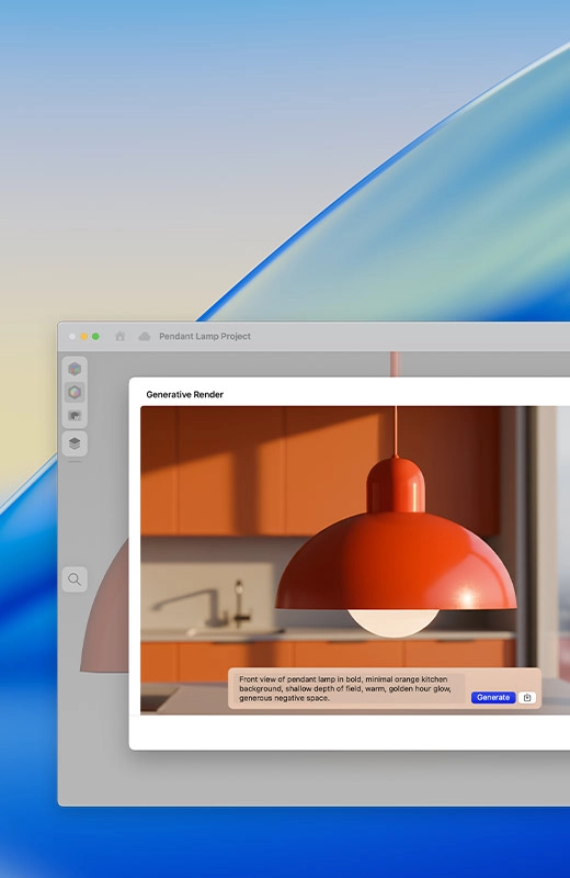 Екран ігрового майданчика із зображенням підвісного світильника та генеративним рендерингом тексту