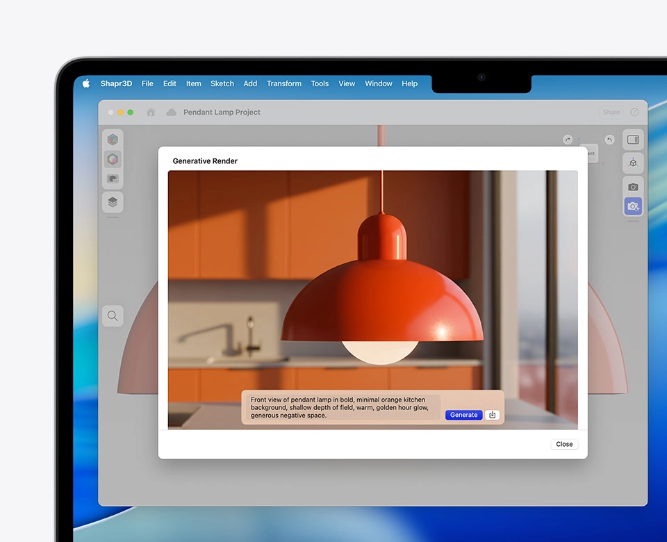 Екран ігрового майданчика із зображенням підвісного світильника та генеративним рендерингом тексту