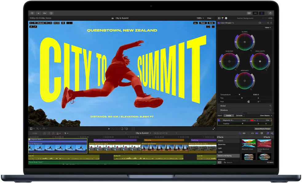 Екран MacBook Air, на якому показано відеомонтаж, демонструє можливості чіпа M5