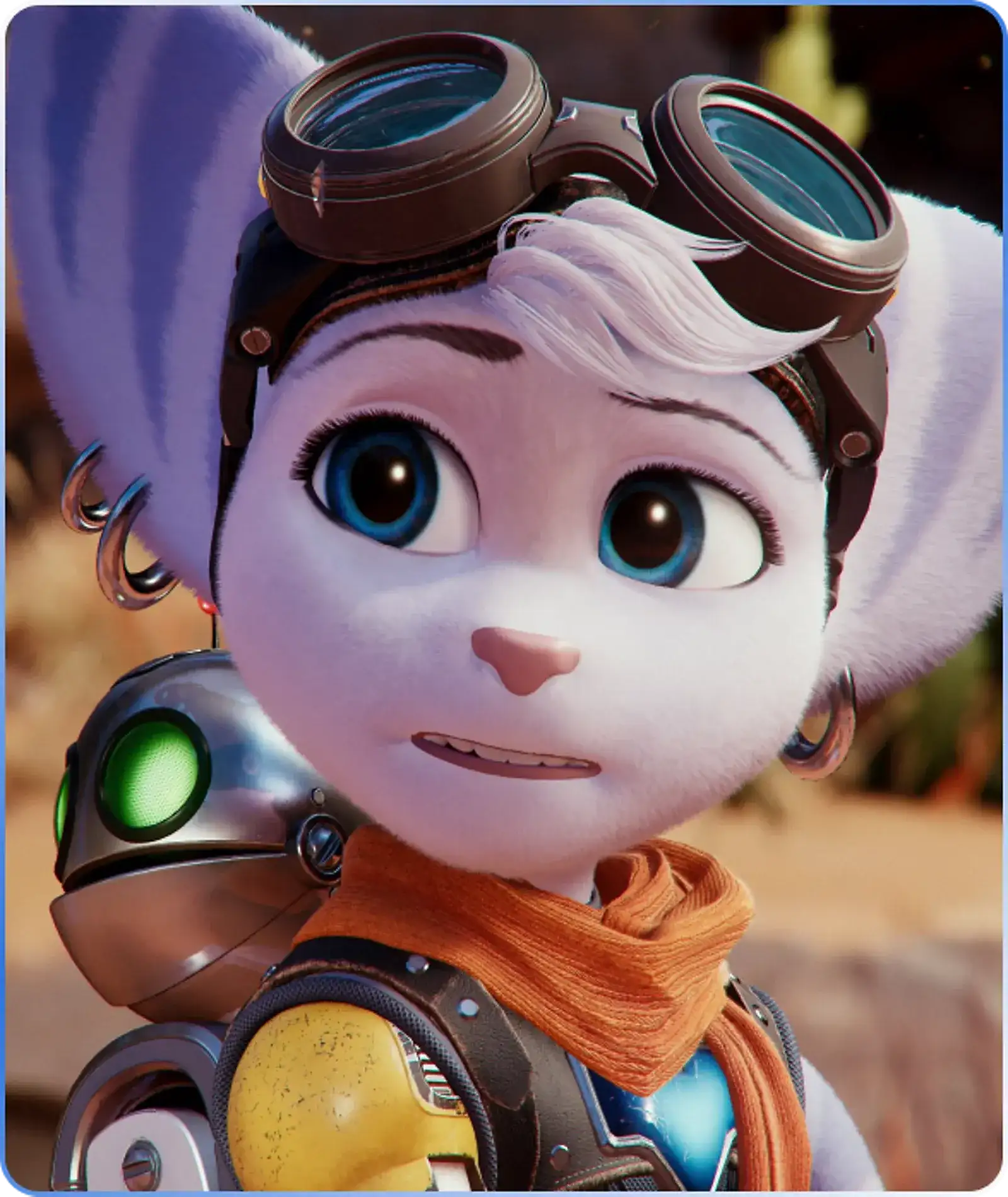 Ривет из Ratchet & Clank в защитных очках на голове смотрит вперед