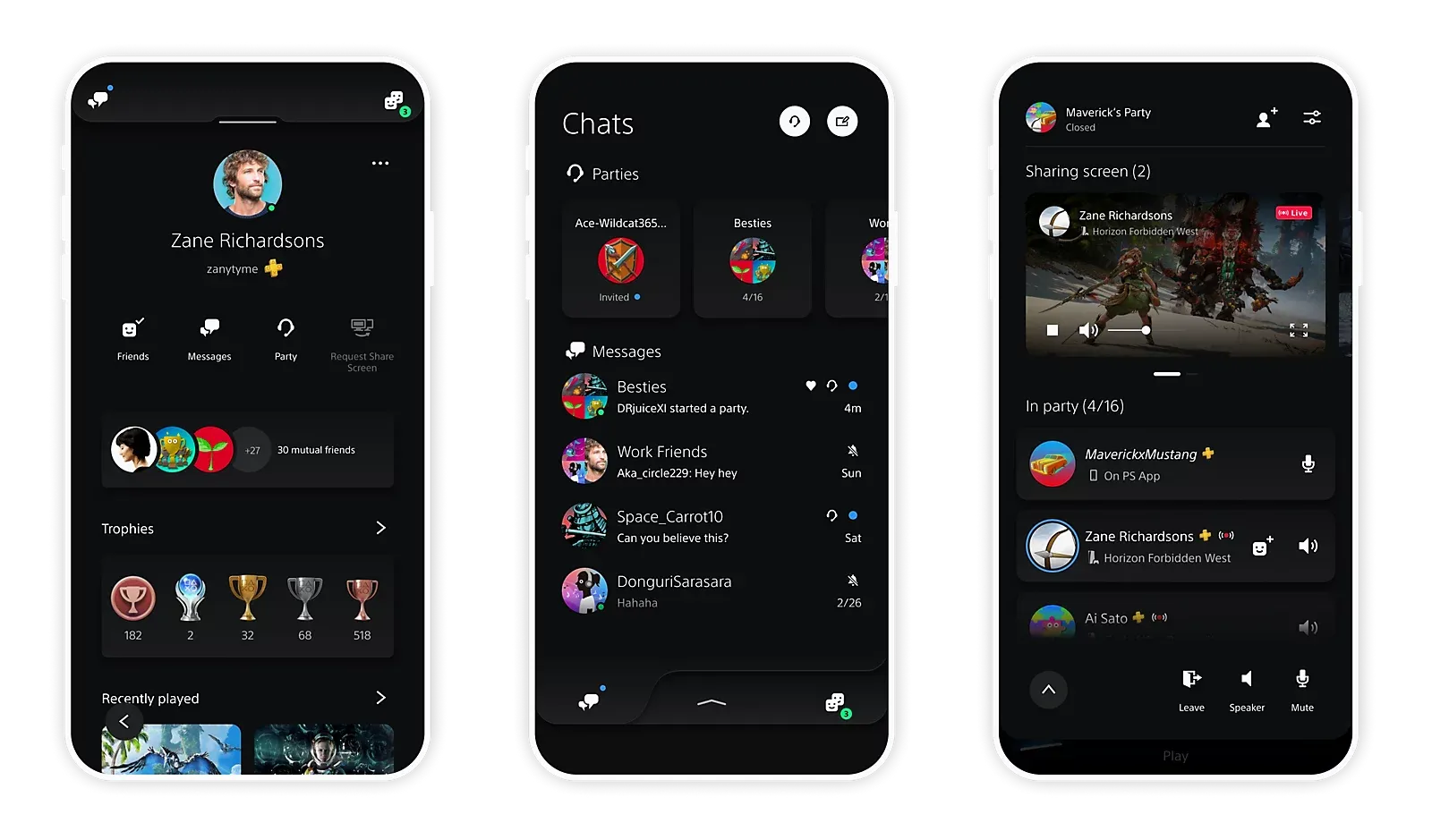 3 изображения приложения PS App на экранах мобильных телефонов