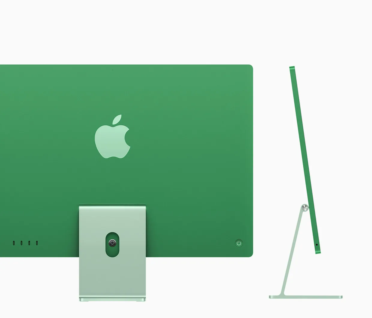 iMac зеленого кольору: вид ззаду, із акцентом на 4 порти USB‑C
