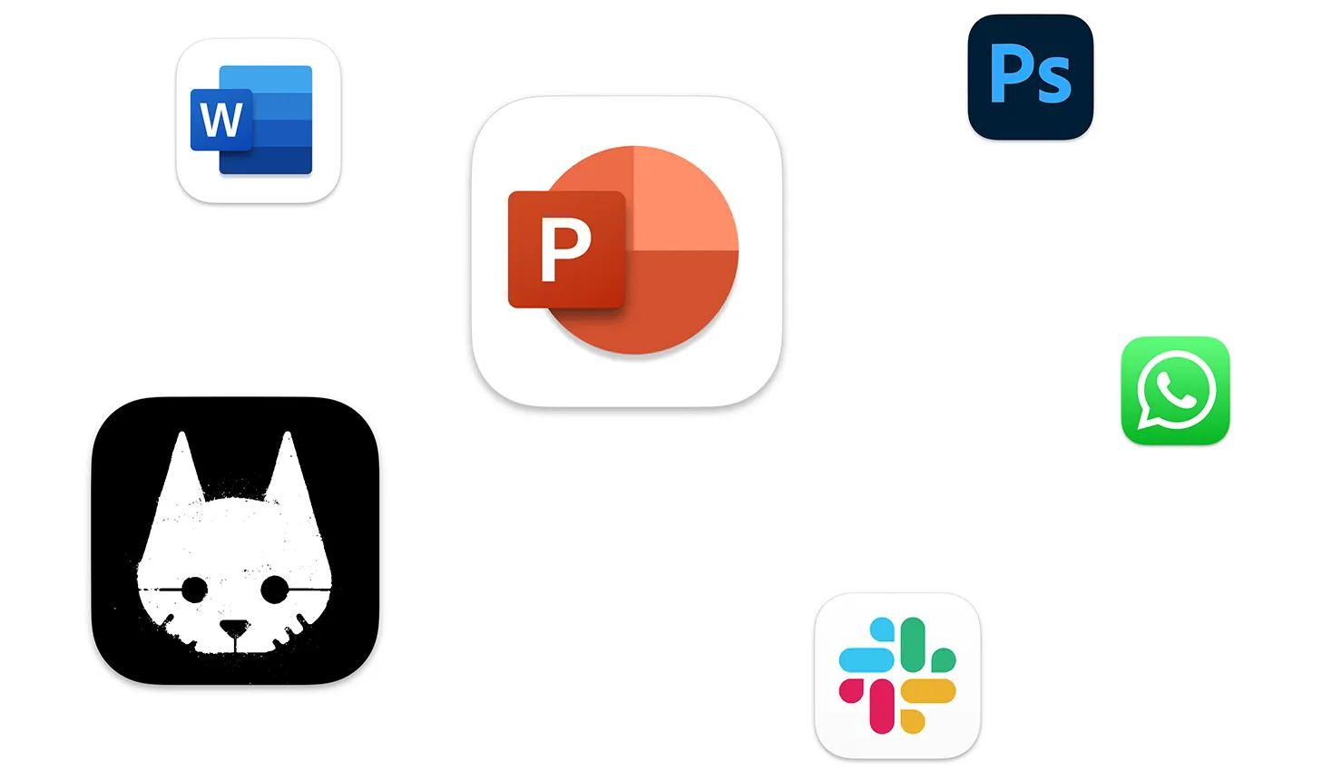 На екрані плавають значки різних додатків, як-от Zoom, Canva, Microsoft Excel і Adobe Photoshop