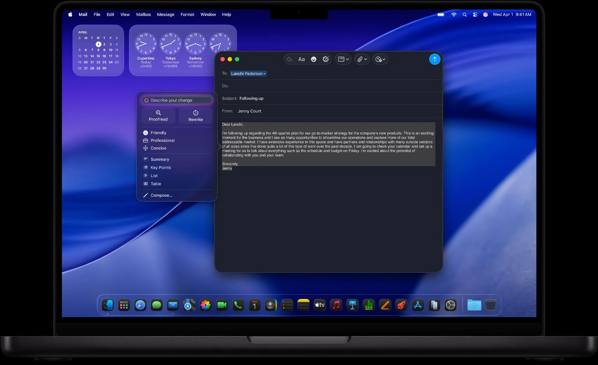 Инструменты Apple Intelligence Writing Tools используются для создания электронного письма