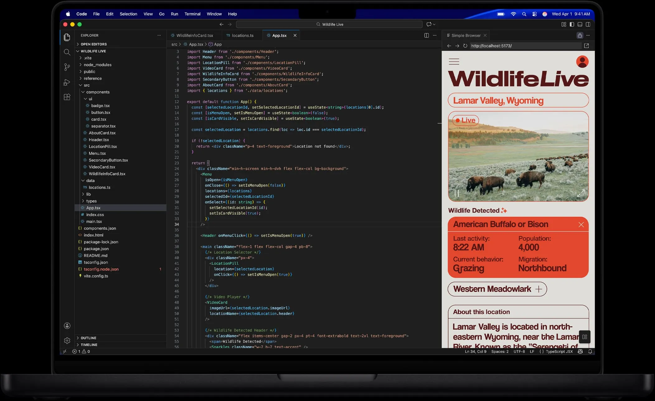 Экран MacBook Pro, на котором показан код программы с помощью Visual Studio Code