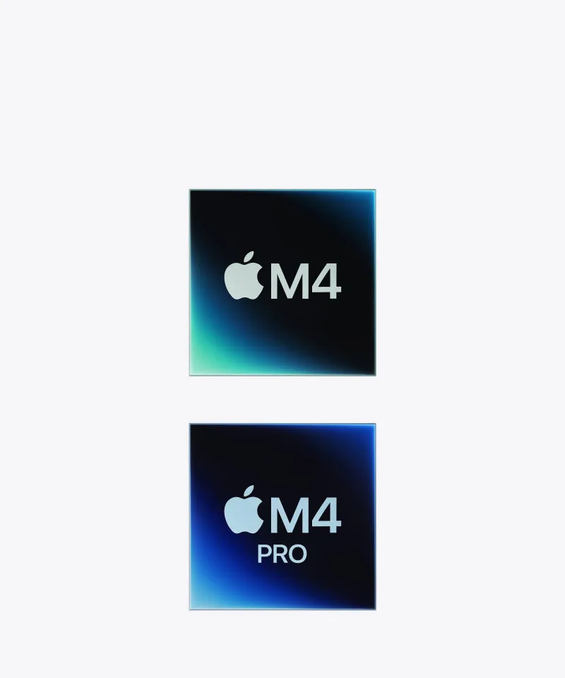 Два зображення: на першому — чип M4, на другому — чип M4 Pro.