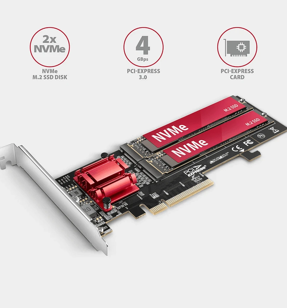 Aдаптер AXAGON PCEM2-ND PCIe 2x NVMe M.2 controller 2
