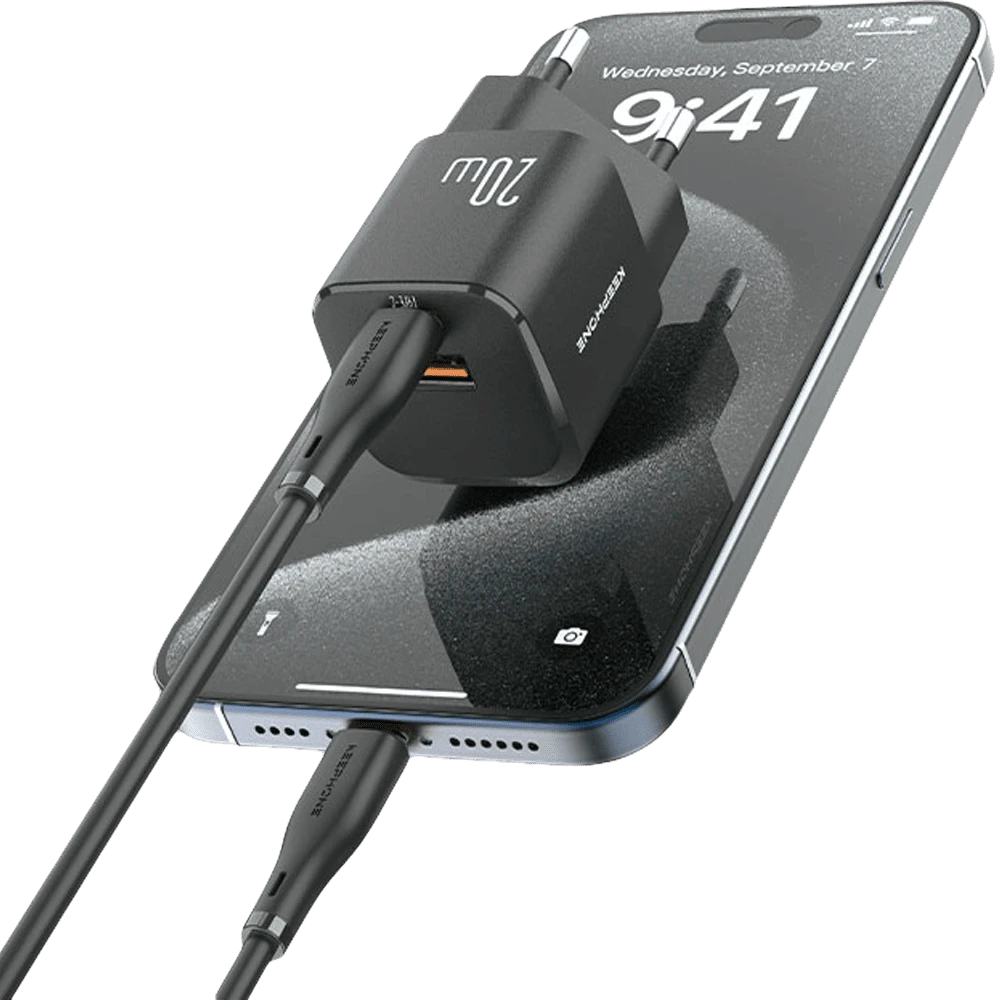 Адаптер Keephone 20W Type-C+ USB-A Power Adapter Black (KPRACH061ACBK) демонстрація