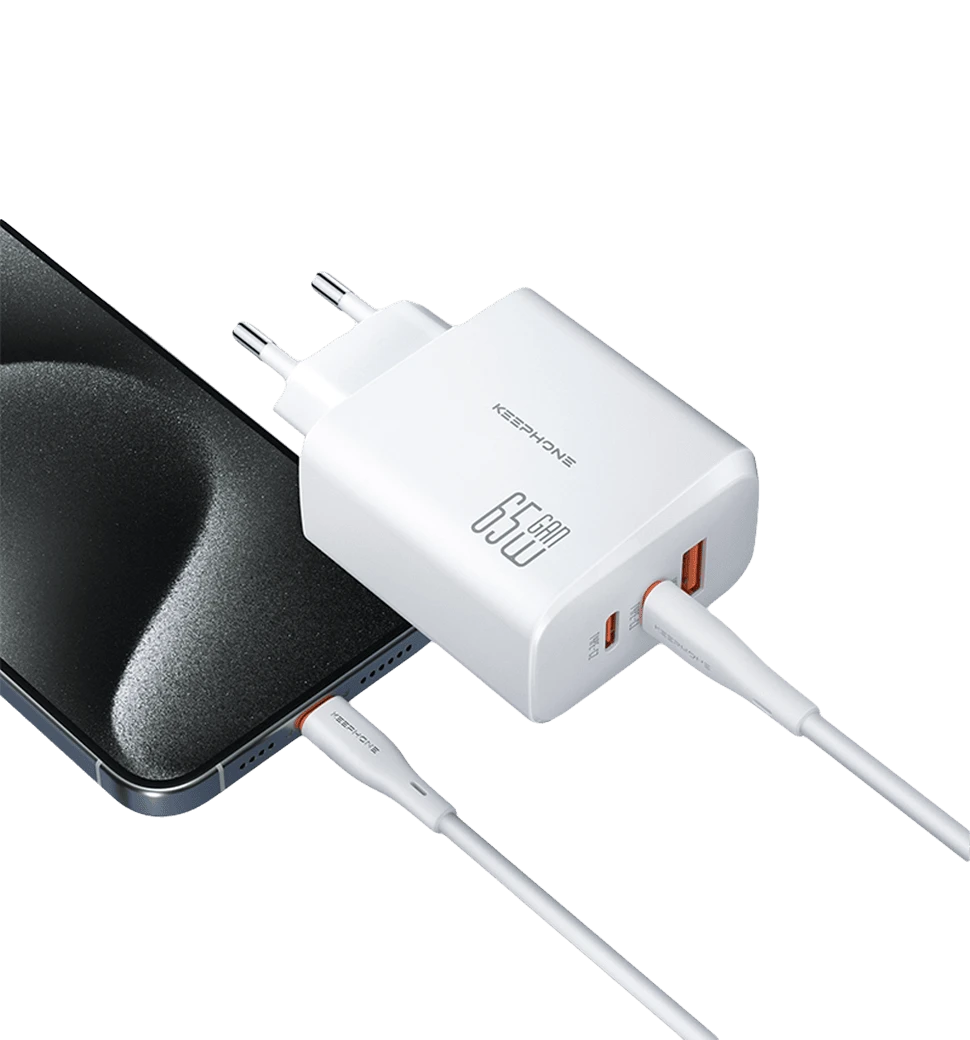 Адаптер Keephone 65W (2C+1А) Gan White (KPBOO62CCAWH) демонстрація роботи