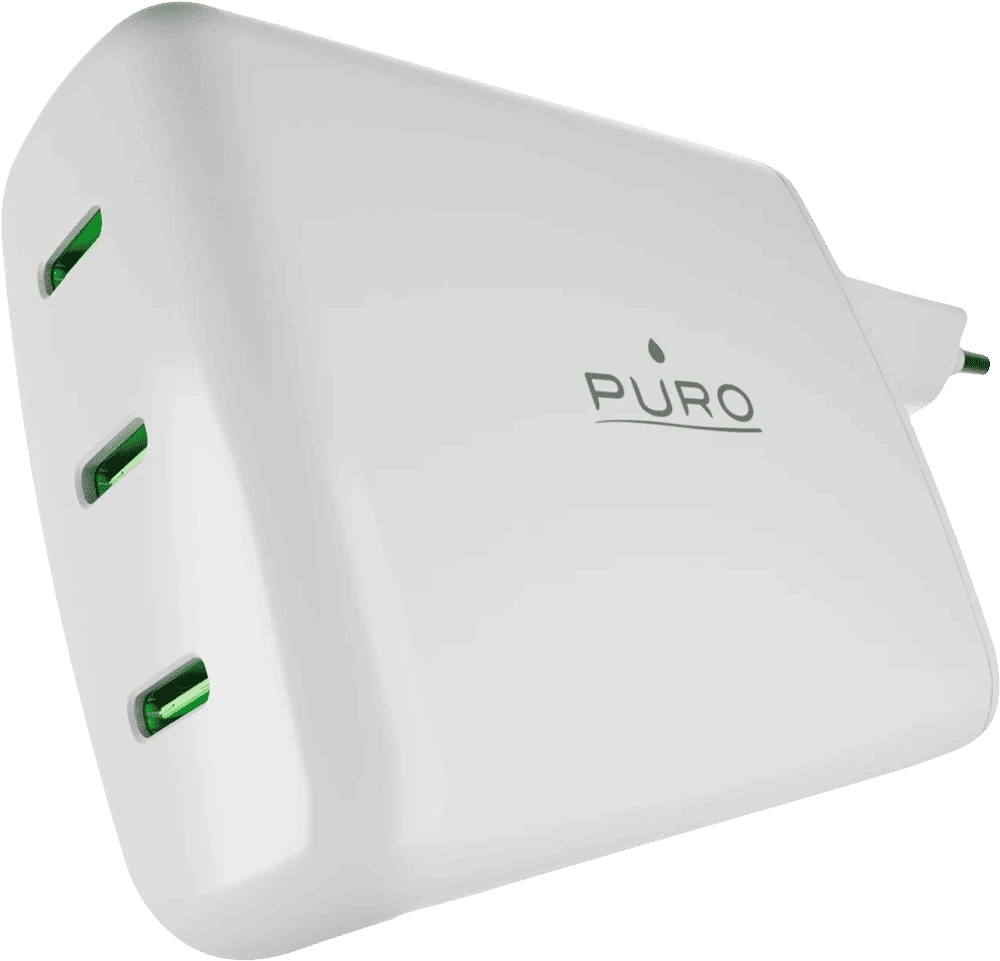 Адаптер Puro GaN Wall Charger with 3 USB-C ports, 96W, white ( PUFCMTCUSBCC96WGWHI) боковий вид