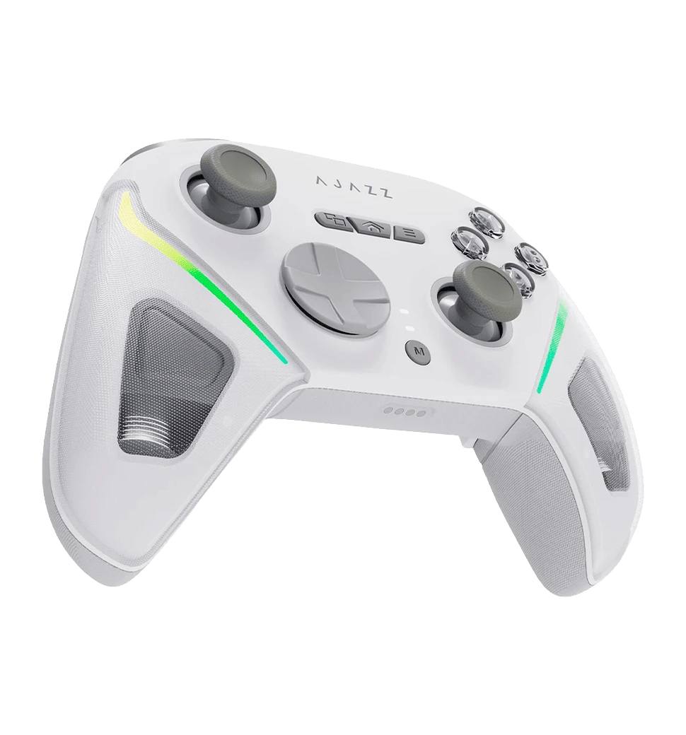 Бездротовий геймпад із зарядною станцією Ajazz GP100S 2.4G/BT/USB RGB White (GP100S-W) боковий вид ліво