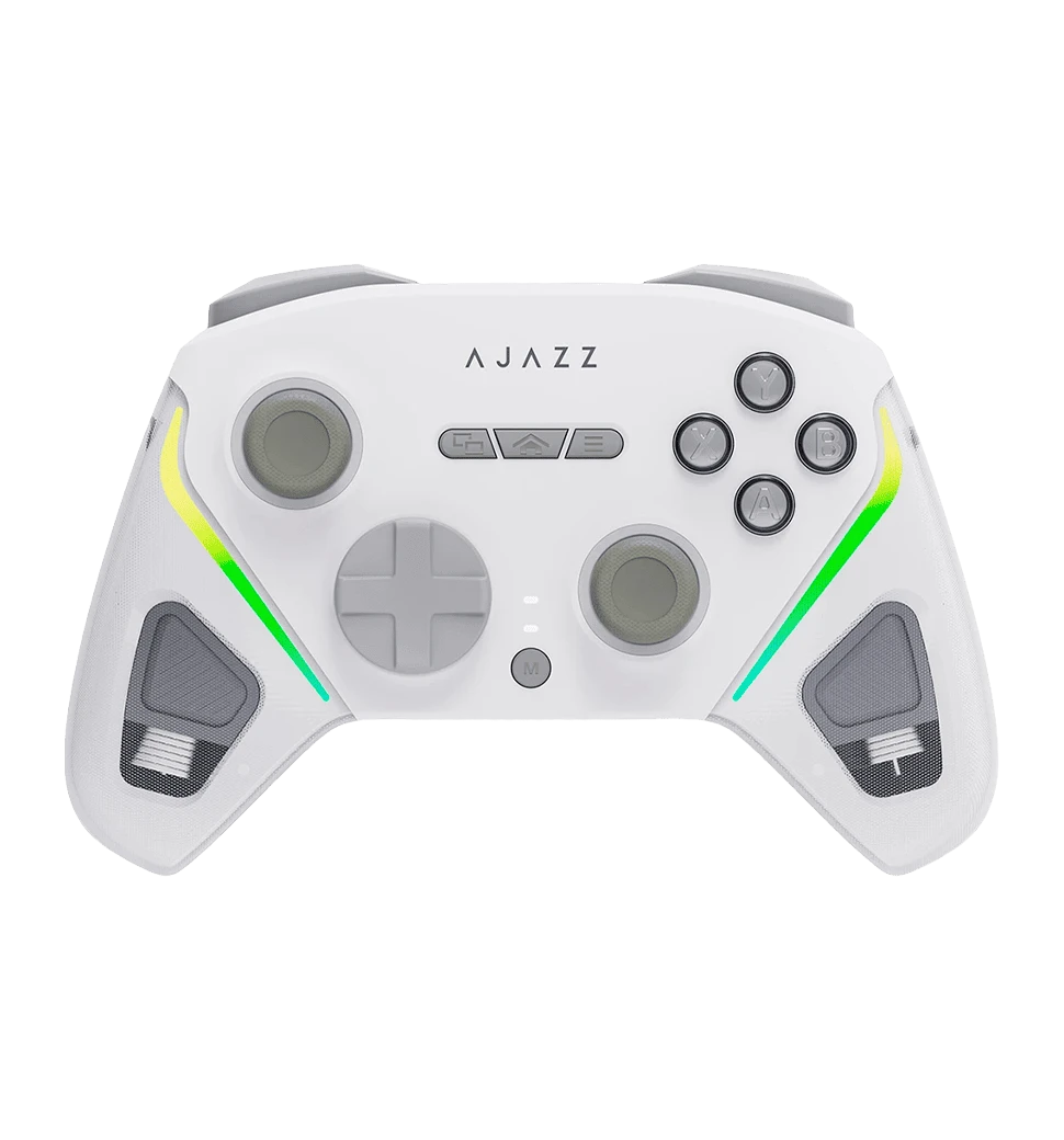 Бездротовий геймпад із зарядною станцією Ajazz GP100S 2.4G/BT/USB RGB White (GP100S-W) передній вид
