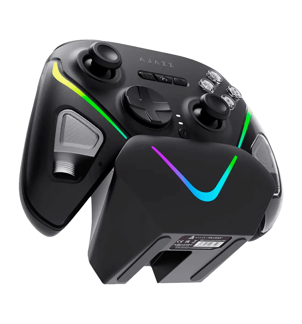 Бездротовий геймпад із зарядною станцією Ajazz GP100S 2.4G/BT/USB (Switch/PC/iOS/Android) RGB Black повне фото