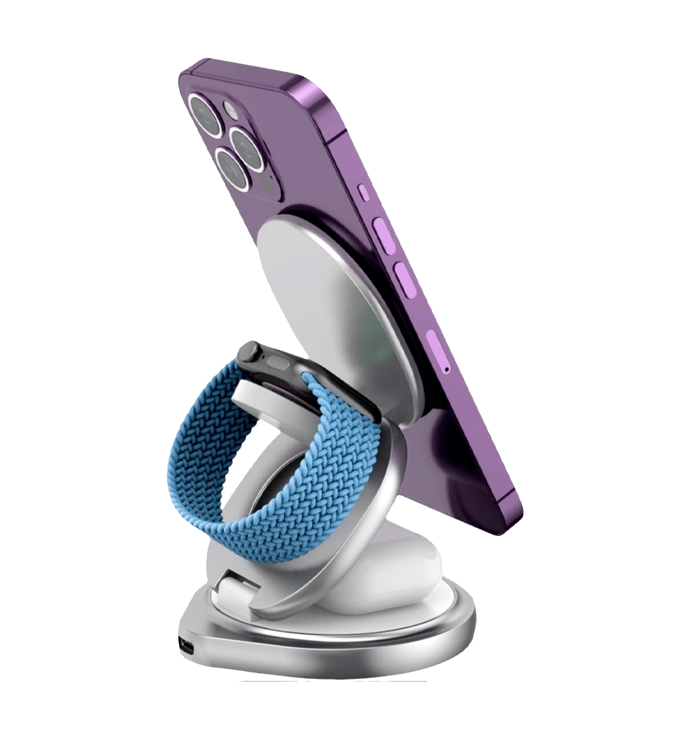 БЗП Gelius Foldy Wireless Charger 3в1 15W GP-WC011 Білий в роботі