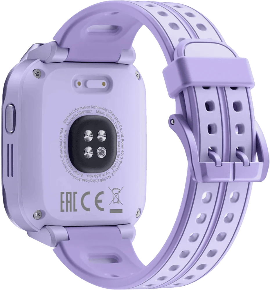 Дитячий годинник-телефон Mibro S1, 1.68", 360x390, GPS, 8MP+5MP, 900мА·год, 2АТM, лавандовий задній вид годинника