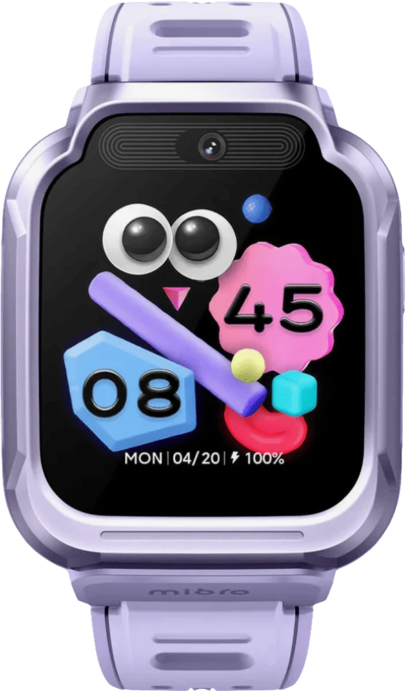 Дитячий годинник-телефон Mibro S1, 1.68", 360x390, GPS, 8MP+5MP, 900мА·год, 2АТM, лавандовий вид дисплею
