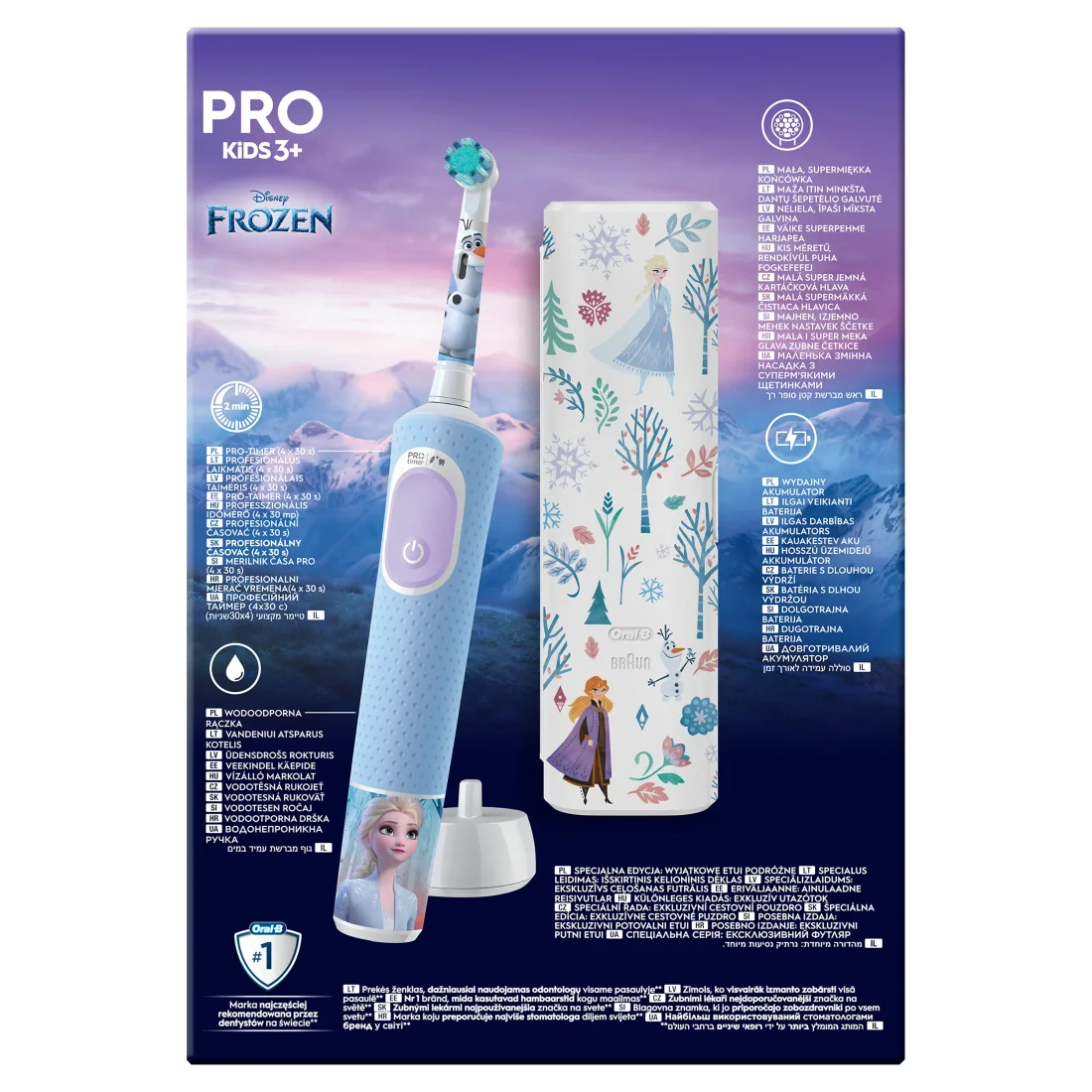 Електрична зубна щітка ORAL-B Kids (3+) D103.413.2KX Frozen + дорожній чохол (8006540773338) фото пакунка задній вид