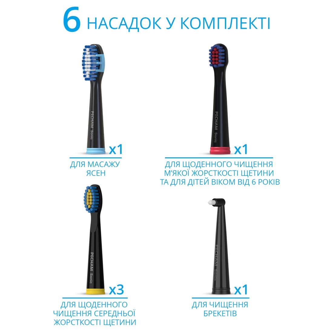 Електрична зубна щітка PECHAM Black Travel PC-080 (0290119080103) фото насадок