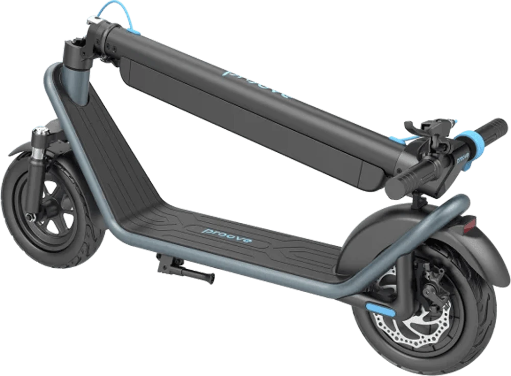 Електросамокат Proove Model Urban Plus App 450W чорно-блакитний вид в складеному стані