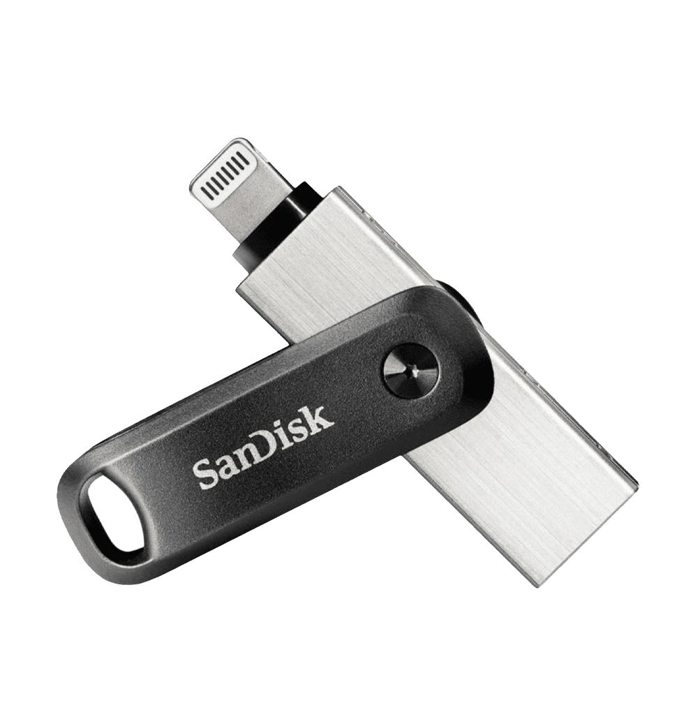 Флеш пам'ять USB SanDisk iXpand Go 64GB USB 3.0 + Lightning Black/Silver (SDIX60N-064G-GN6NN) демонстрація флешки