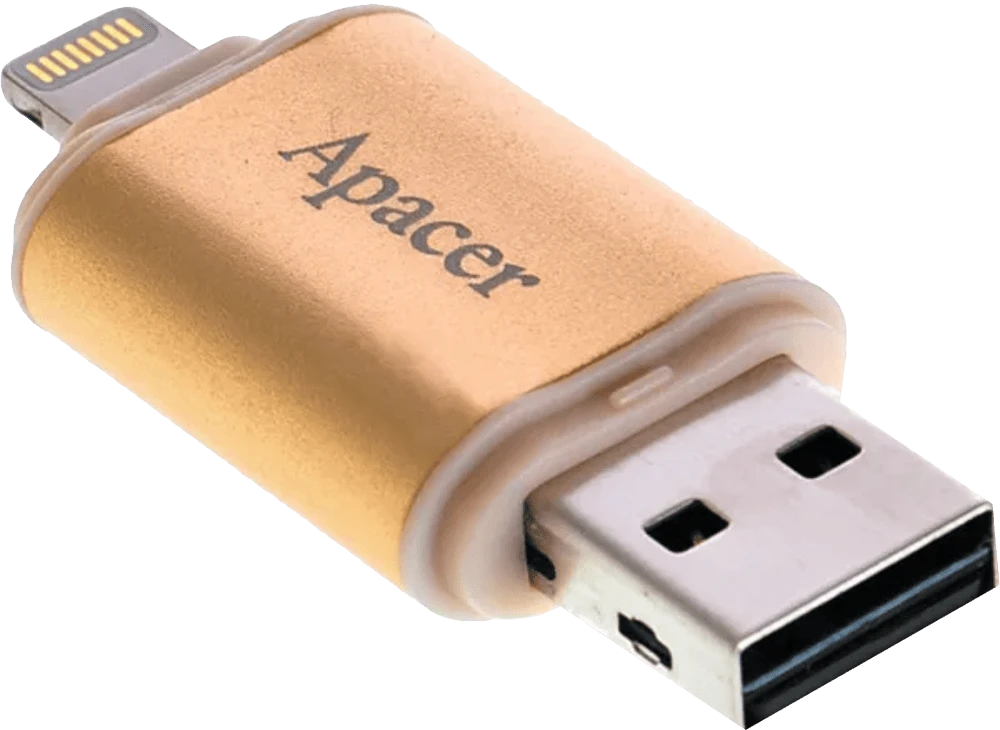 Флешка Apacer Dual Flash Drive Lightning USB 3.1 (AH190) 32GB Gold боковий вид