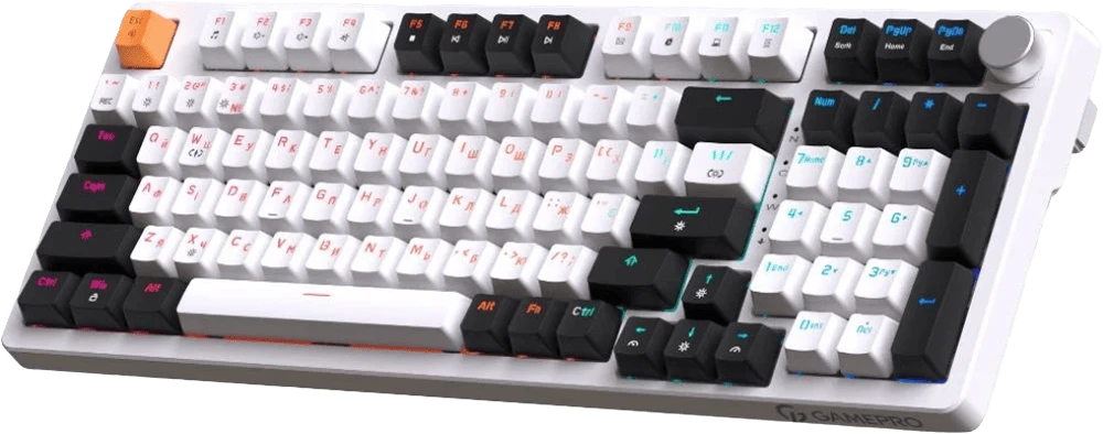 Клавіатура ігровая GamePro MK170W Hot-Swap RGB White вид під правим кутом