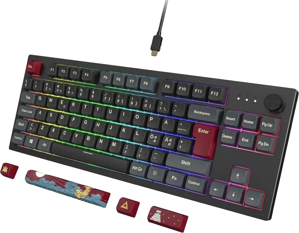 Клавіатура Montech MKey TKL Darkness (MK87DB) вид під кутом та підключення