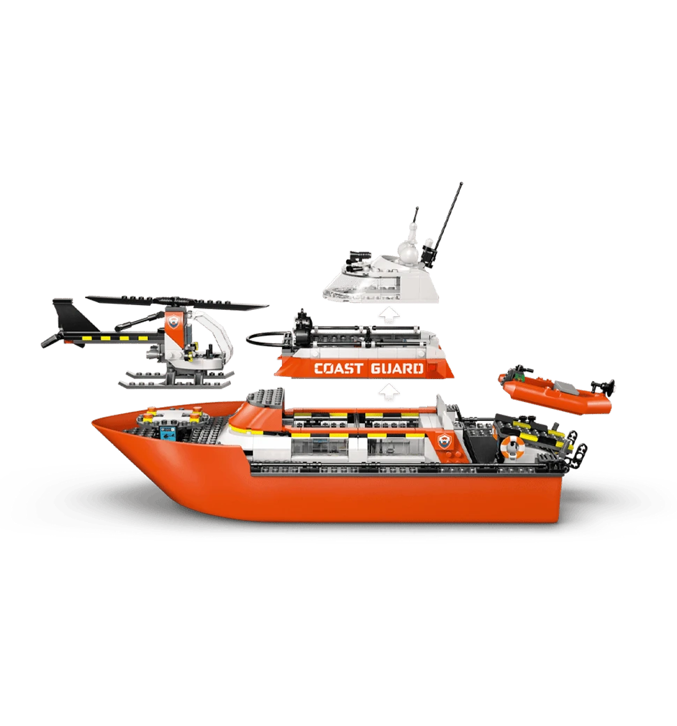 Конструктор LEGO City Рятувальний катер і гелікоптер берегової охорони боковий вид