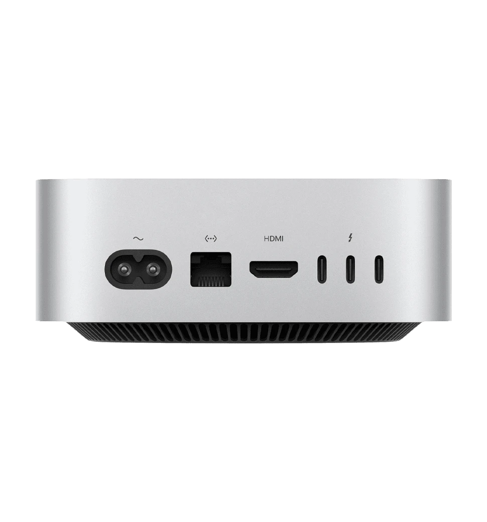 Mac mini M4 Pro/12CPU/16GPU/64GB/1TB SSD/Two USB‑C/headphone jack/Three Thunderbolt 4/Gigabit Ethernet (Z1JV000LP) задній вид