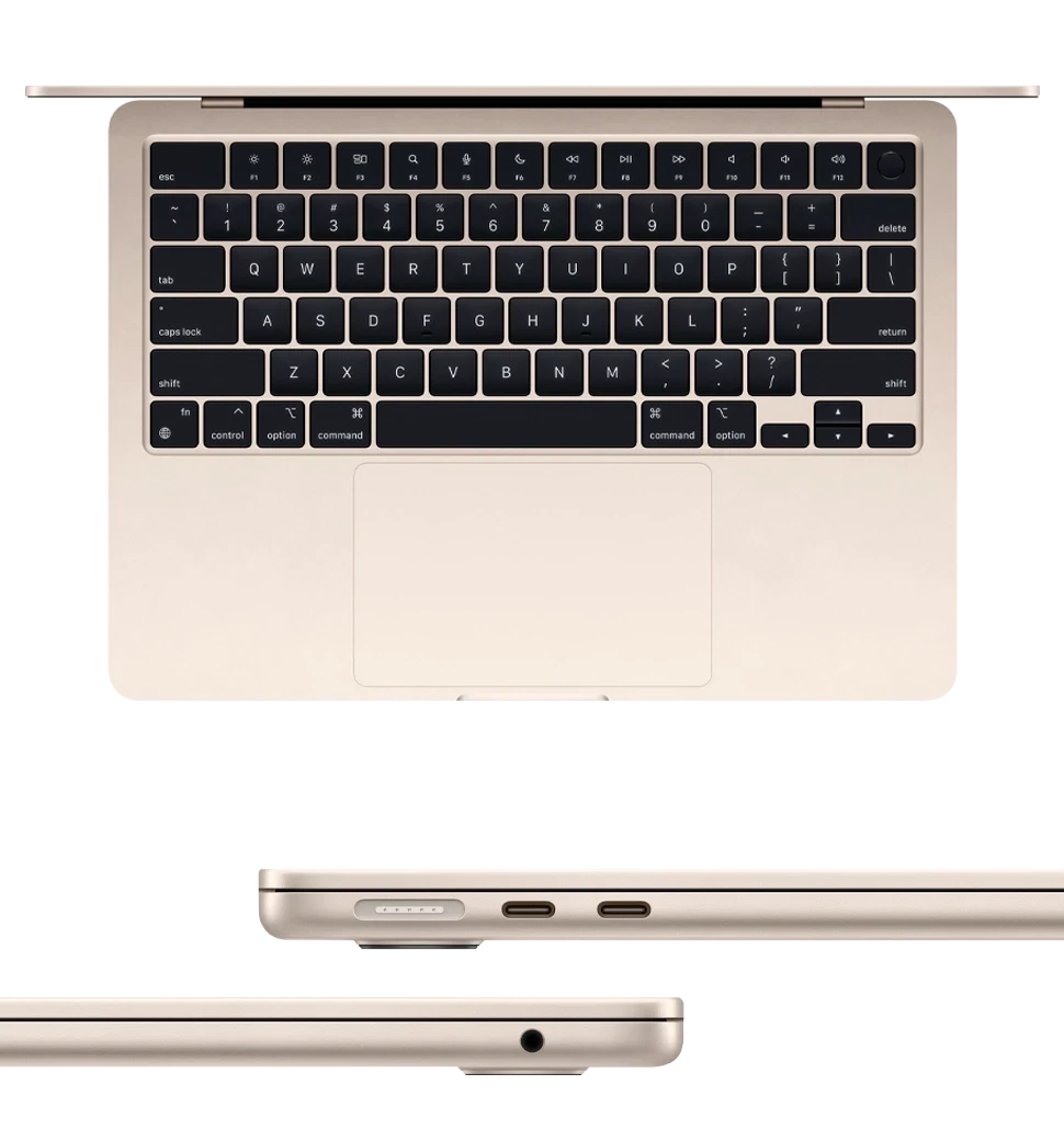 MacBook Air 13 M3/8CPU/10GPU/8GB/512GB SSD/Starlight (MRXU3) Б/В вид зьоку та звеерху