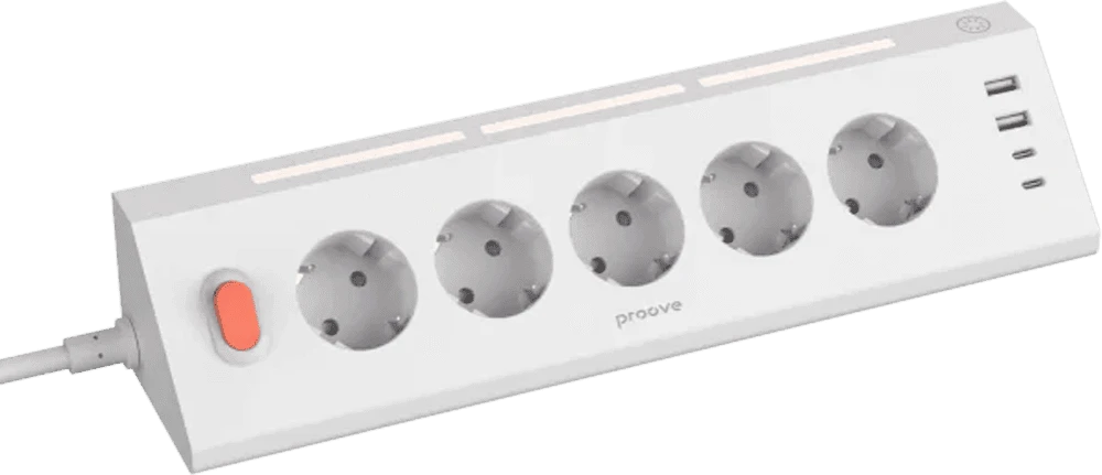 Мережевий фільтр Proove Prism Socket (5xAC + 2xType-C + 2xUSB) 1.6m (white) передній вид
