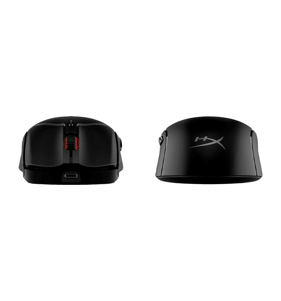 Миша HyperX Pulsefire Haste 2, RGB, USB-A/WL/BT, чорний передній та задній вид миші