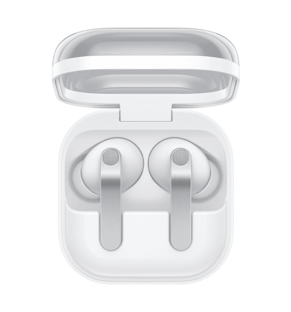 Навушники Samsung Galaxy Buds4 Pro White (SM-R640NZWASEK) вид зверху із відкритим кейсом