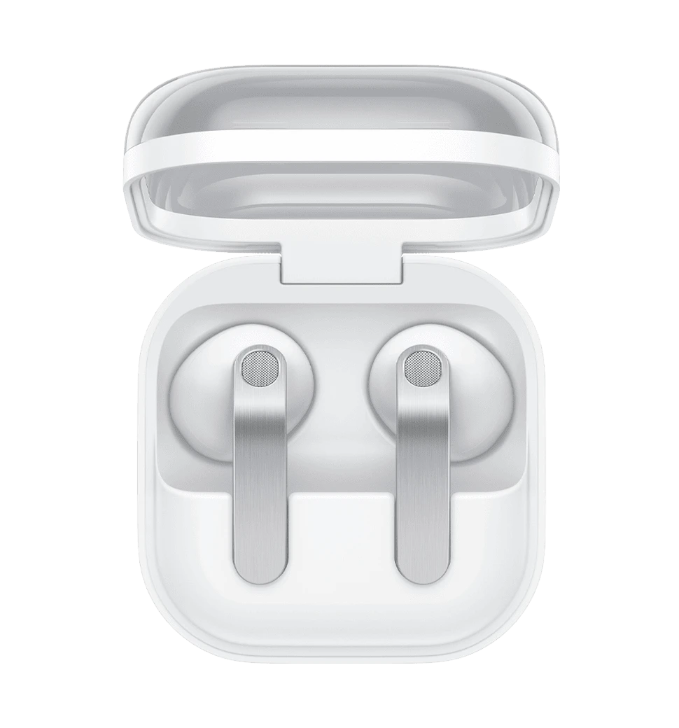 Навушники Samsung Galaxy Buds4 White (SM-R540NZWASEK) вид зверху із відкритим кейсом