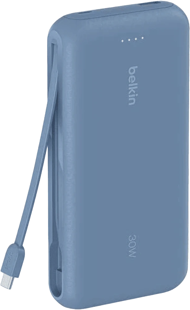 Павербанк Belkin 20000мА·год, 30Вт, з інтегрованим кабелем USB-C, синій демонстрація