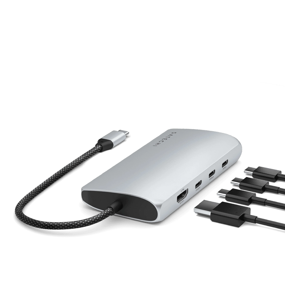 Satechi USB-C Multiport Adapter 8K with Ethernet V3 Silver (ST-P8KES) - фото демонструє роботу адаптера