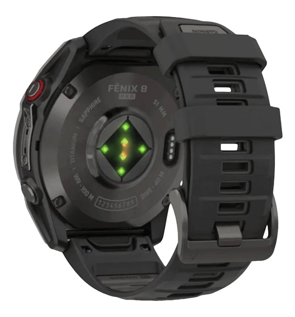 Смарт-годинник Garmin Fenix 8 Pro (51 mm) AMOLED Sapphire, титан Carbon Gray DLC із силіконовим ремінцем (010-03199-01) — фото ззаду