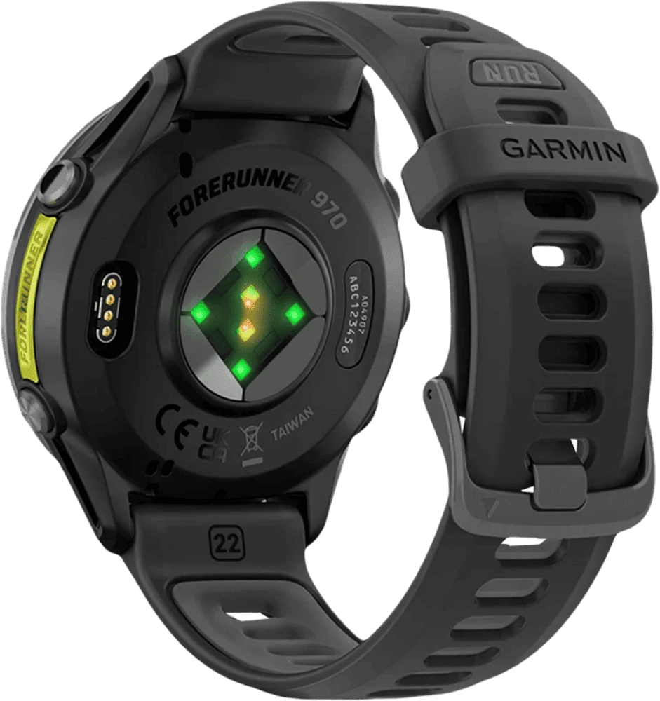 Смарт-годинник Garmin Forerunner 970 Carbon Gray DLC Titanium w. Black Case and Black/Translucent W. Band (010-02969-00/10  вид ззаду