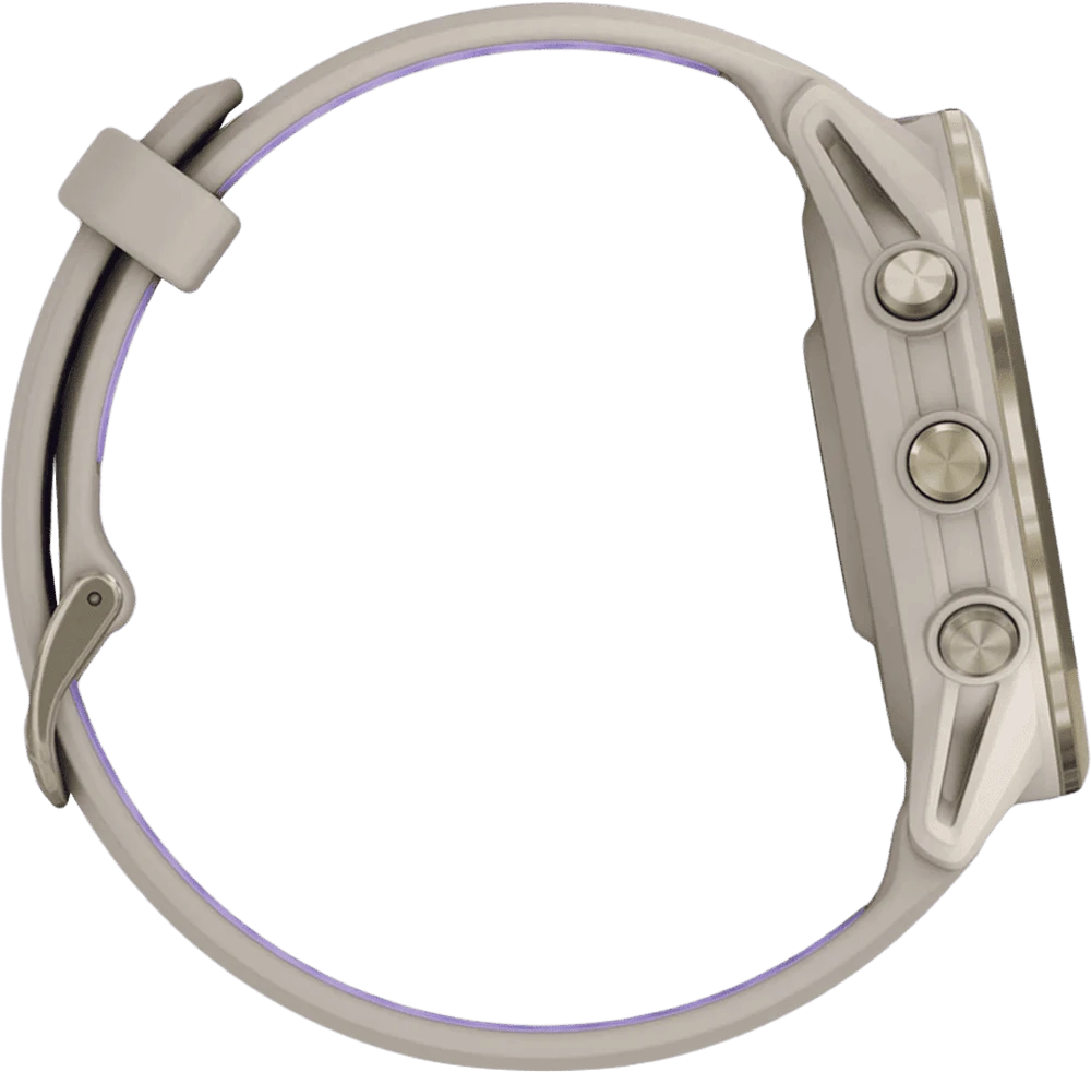 Смарт-годинник Garmin Forerunner 970 Soft Gold Titanium w. French Gray C. and French Gray/T. Indigo Band (010-02969-02/12) боковий вид