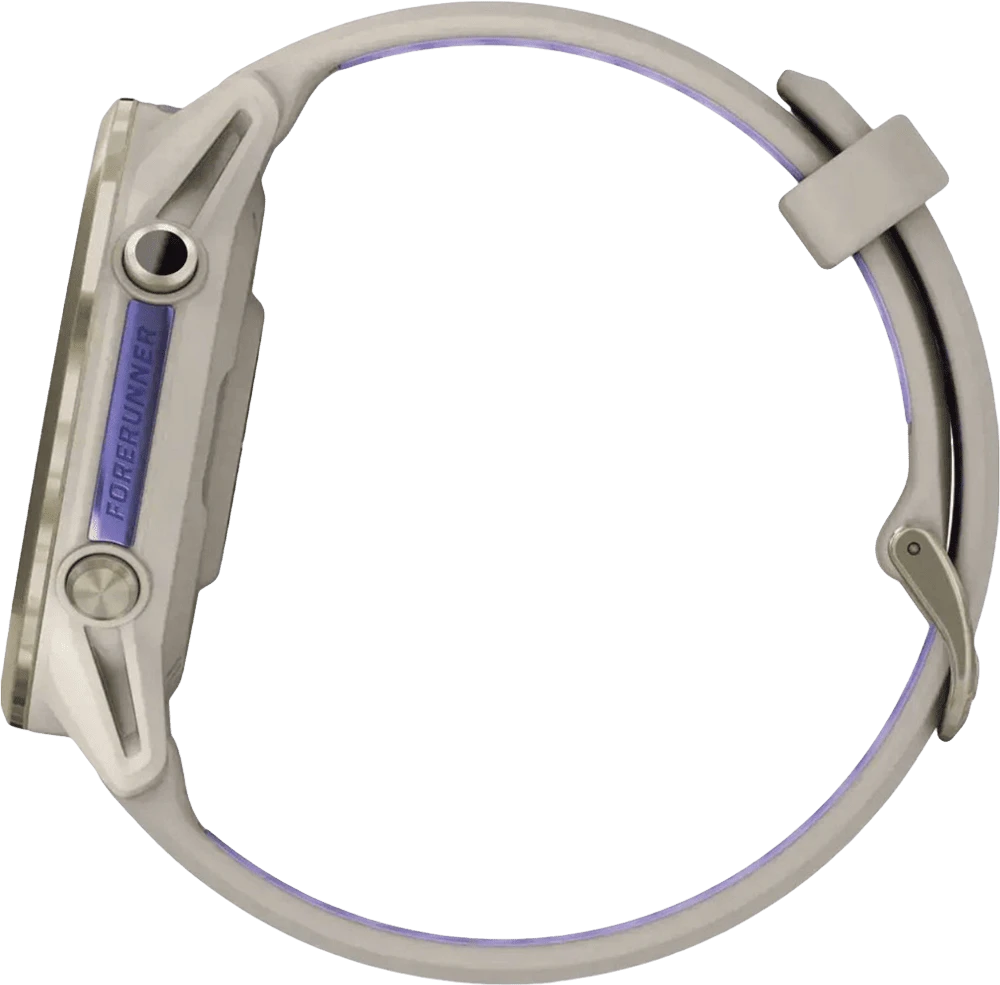 Смарт-годинник Garmin Forerunner 970 Soft Gold Titanium w. French Gray C. and French Gray/T. Indigo Band (010-02969-02/12/)UA фото збоку