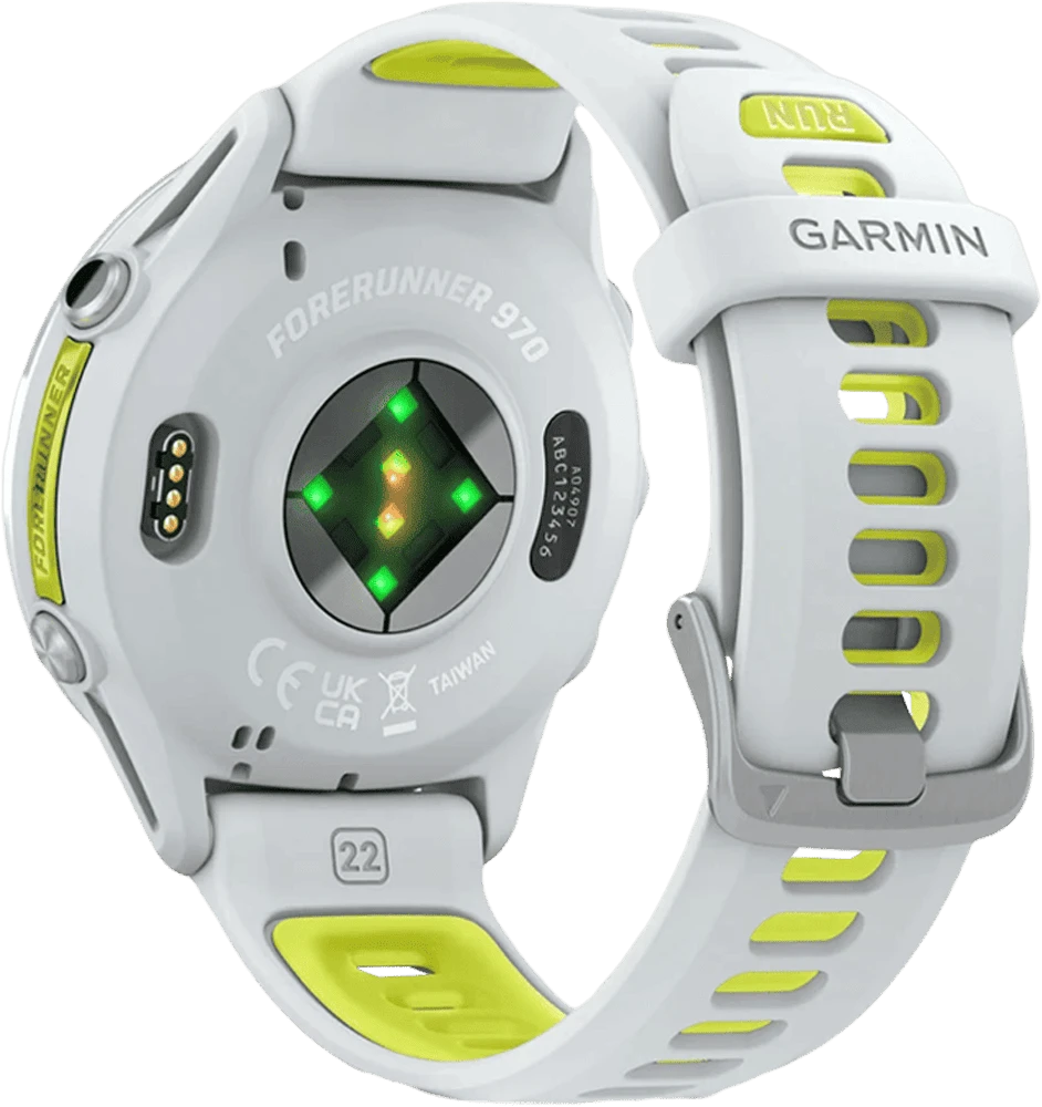 Смарт-годинник Garmin Forerunner 970 Titanium w. Whitestone Case and Whitestone/T. Amp Yellow Band (010-02969-01/11) вид ззаду