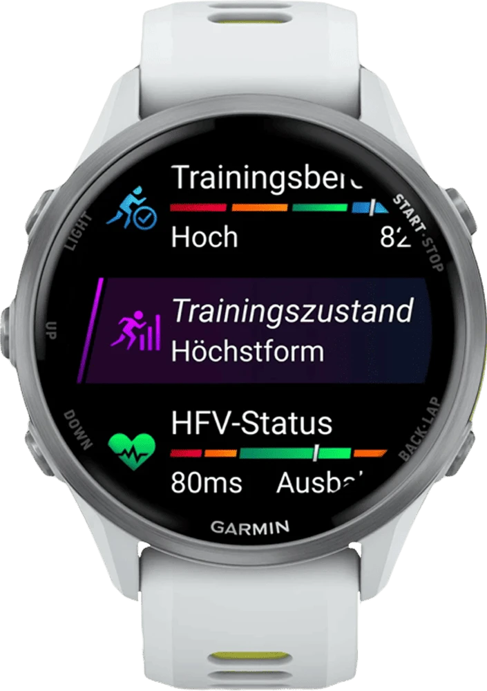 Смарт-годинник Garmin Forerunner 970 Titanium w. Whitestone Case and Whitestone/T. Amp Yellow Band (010-02969-01/11) передній вид