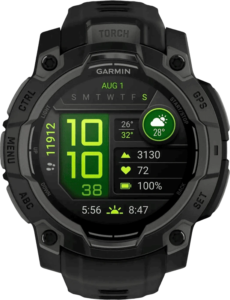 Смарт-годинник Garmin Instinct 3 50mm AMOLED Black with Charcoal Band (010-03020-00) вид спереду