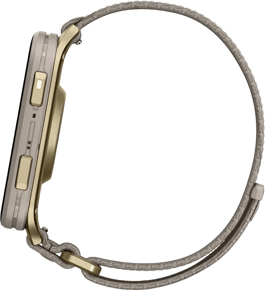 Смарт-годинник Garmin Venu X1 Soft Gold Titanium with French Grey Nylon (010-02980-33) бічна грань годинника